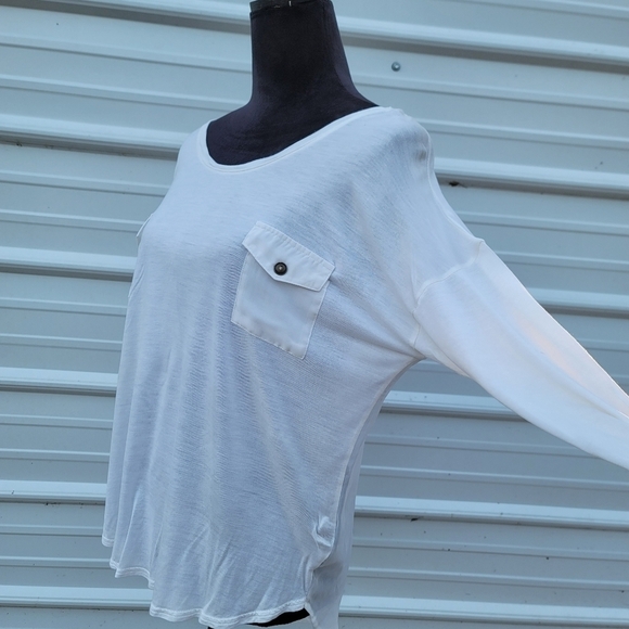 Mine Women's Long Sleeve Blouse Button Down Shirt Top Pockets Size L Solid White - Picture 7 of 9